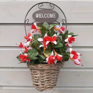 Welcome grey wicker basket ( flowers not included)