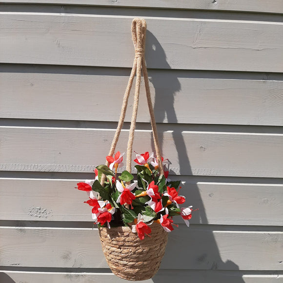 Straw Hanger with Fuchsia flowers